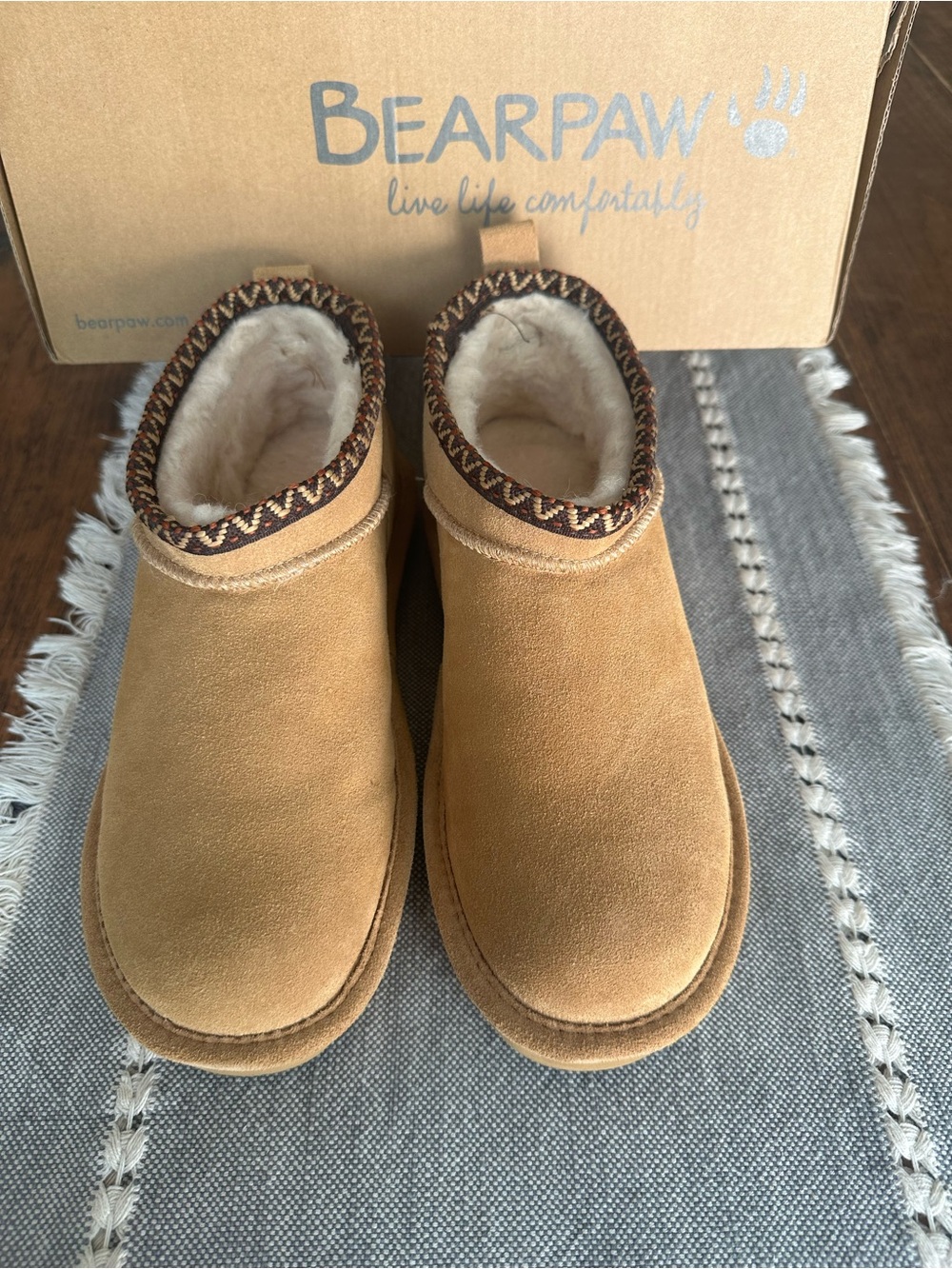 BearPaw Women Tan Suede Shearling-Lined Slip-On Slippers